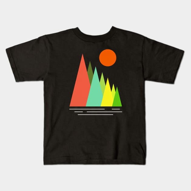 Minimalist Abstract Nature Art #34 Linear and Colorful Mountains Kids T-Shirt by Insightly Designs